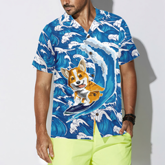 Corgi Surfing Dog Hawaiian Shirt - Hyperfavor