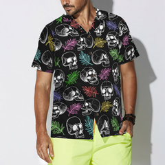 Skulls And Colorful Palm Leaves Hawaiian Shirt - Hyperfavor