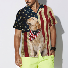 Golden Retriever American Flag Hawaiian Shirt - Hyperfavor