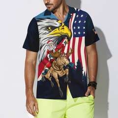 Hyperfavor Christmas Hawaiian Shirts, Santa With American Flag 2 Shirt Short Sleeve, Christmas Shirt Idea Gift For Men And Women - Hyperfavor