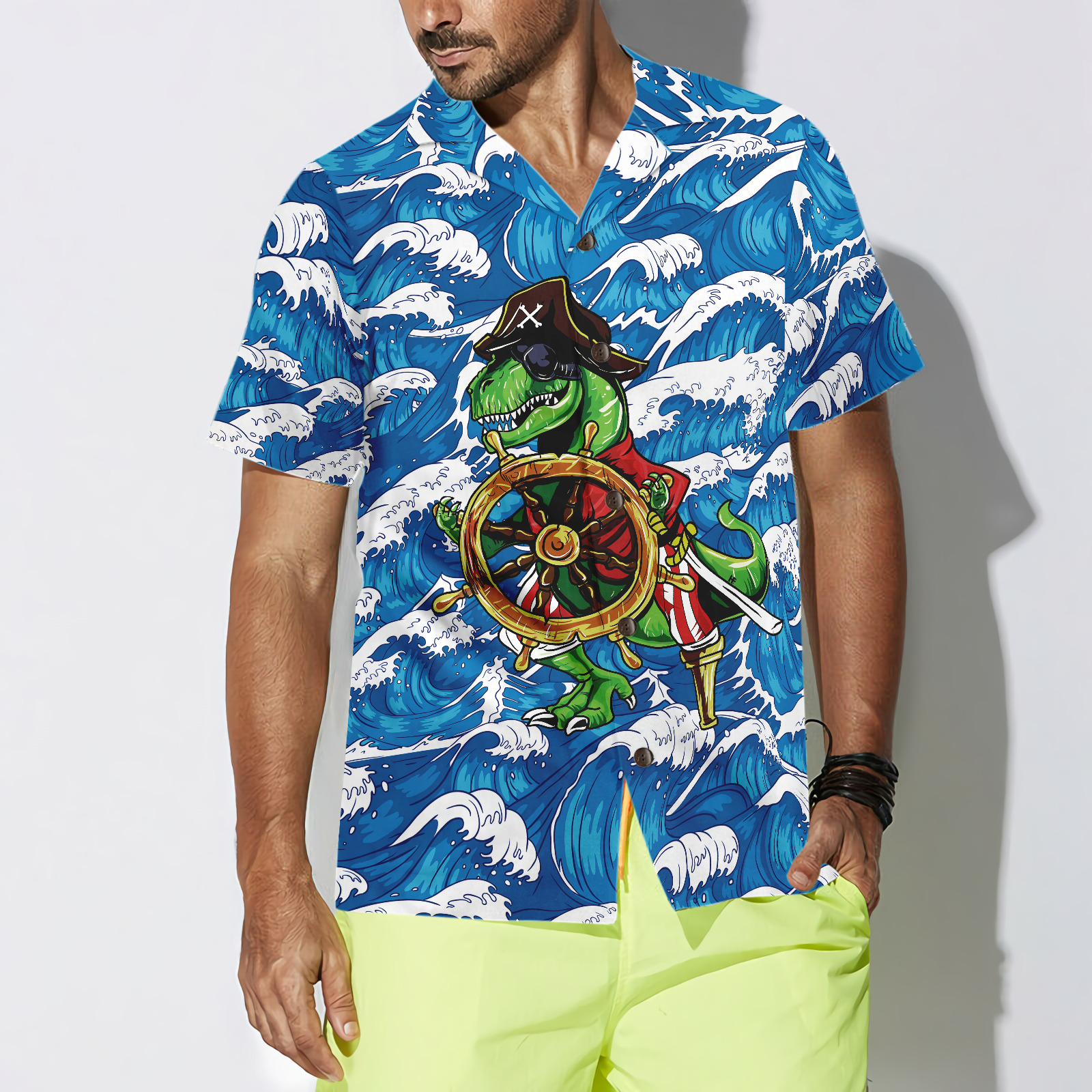 Pirate Dinosaur Hawaiian Shirt - Hyperfavor