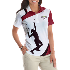Living That Tennis Mom Life Short Sleeve Women Polo Shirt, White And Red Tennis Shirt For Ladies - Hyperfavor