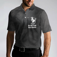 Swing Thoughts Short Sleeve Golf Polo Shirt, Black And Smoke Golfing Shirt, Funny Golf Shirt For Men - Hyperfavor