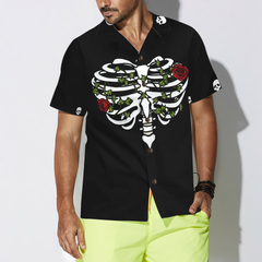 Rib Cage Heart Style With Rose Goth Hawaiian Shirt - Hyperfavor