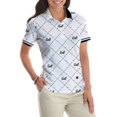 Golf In Black And White With Simple Golf Clubs Pattern Short Sleeve Women Polo Shirt, Basic Golf Shirt For Ladies - Hyperfavor