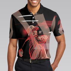 Digital Golf Style Polo Shirt, Short Sleeve Black And Red Golfer Golf Shirt For Men - Hyperfavor