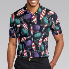 Bowling Is My Life Polo Shirt, American Flag Pattern Bowling Shirt For Men - Hyperfavor