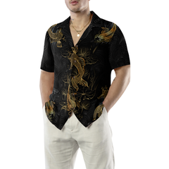 Golden Koi Fish On Waves Hawaiian Shirt - Hyperfavor