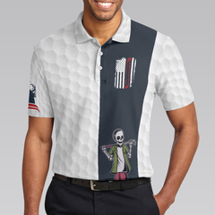 Youngster Skeleton Golf Lover American Flag Polo Shirt, White American Flag Golf Shirt For Men - Hyperfavor