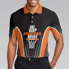 Basketball Players Eat Sleep Basketball Repeat Polo Shirt, Black And Orange BasketBall Shirt For Basketball Fans - Hyperfavor