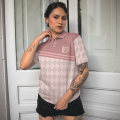 Golf & Wine Kind Of Girl Short Sleeves Polo Shirt, Pink Argyle Pattern Golf Shirt, Wine Golf Shirt For Ladies - Hyperfavor