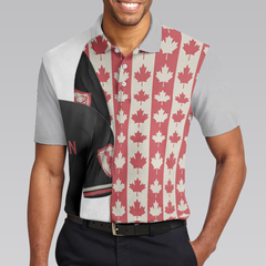 Canadian Golf Flag Polo Shirt, Simple Golfing Shirt Design For Canadian Fans, Best Male Golf Gift Idea - Hyperfavor
