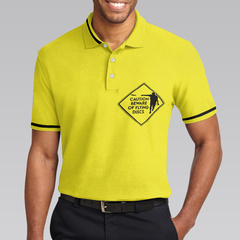 Caution Beware Of Flying Discs Short Sleeve Polo Shirt, Yellow Skull Polo Shirt, Best Golf Shirt For Men - Hyperfavor