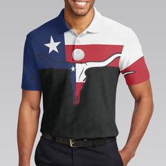Golf Texas Longhorn Skull Polo Shirt, Texas Flag Golf Shirt For Men, Best Male Golf Gift Idea - Hyperfavor