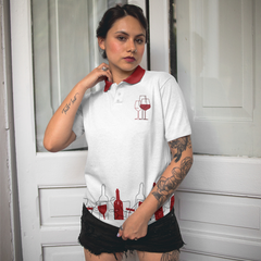Golfing From Nine To Wine Golf Girl V2 Short Sleeve Women Polo Shirt, White And Red Golf Polo Shirt, Golf Shirt For Wine Lovers - Hyperfavor