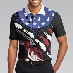 I Play Bowling Because I Like It Not Because I'm Good At It Polo Shirt, American Flag Bowling Shirt For Men - Hyperfavor