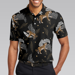 Tiger With Palm Leaves Tropical Tiger Polo Shirt, Short Sleeve Tiger Shirt For Men, Tiger Shirt Men Gift Idea - Hyperfavor