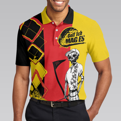 Golf Ich Mag Es German Flag Short Sleeve Polo Shirt, White Argyle Pattern Skeleton Golfing Polo Shirt, Best Golf Shirt For Men - Hyperfavor