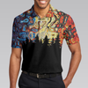 Sky Wavy Abstract Seamless Pattern Polo Shirt, Silhouette Pine Forest Polo Shirt, Black Golf Shirt For Men - Hyperfavor