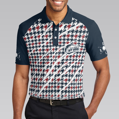 Trendy Red & Blue Houndstooth Pattern Golf Shirt, Your Hole Is My Goal Polo Shirt, Best Golf Shirt For Men - Hyperfavor