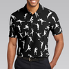 Silhouette Playing Disc Golf Polo Shirt, Black And White Disc Golfer Pattern Polo Shirt, Disc Golf Shirt For Men - Hyperfavor