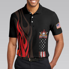 Flame Baseball Skull Polo Shirt, Baseball American Flag Polo Shirt, Best Baseball Shirt For Men - Hyperfavor