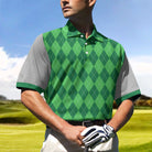 19th Hole Custom Polo Shirt, Green Argyle Pattern Golf Shirt For Men, Personalized Golf Gift For Golfers