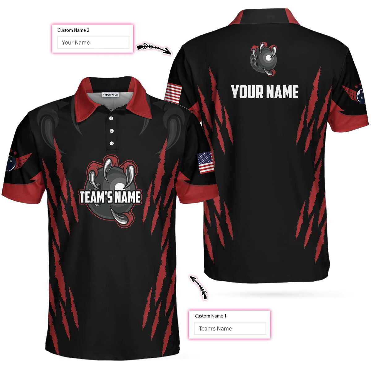 Personalized Bowling Team Monster Custom Polo Shirt, Black And Red Custom Bowling Polo, Customized Bowling Gift - Hyperfavor