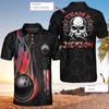 Bowling Team Skull Short Sleeve Custom Polo Shirt, Personalized Skull American Flag Polo Shirt, Bowling Shirt For Men - Hyperfavor