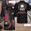 Bowling Team Skull Short Sleeve Custom Polo Shirt, Personalized Skull American Flag Polo Shirt, Bowling Shirt For Men - Hyperfavor