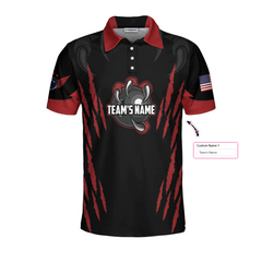 Personalized Bowling Team Monster Custom Polo Shirt, Black And Red Custom Bowling Polo, Customized Bowling Gift - Hyperfavor