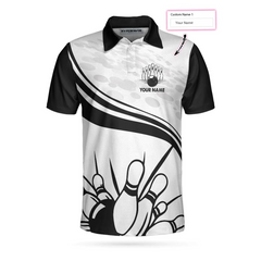 Personalized Bowling In Black Custom Polo Shirt, Black And White Custom Bowling Shirt For Bowling Players - Hyperfavor