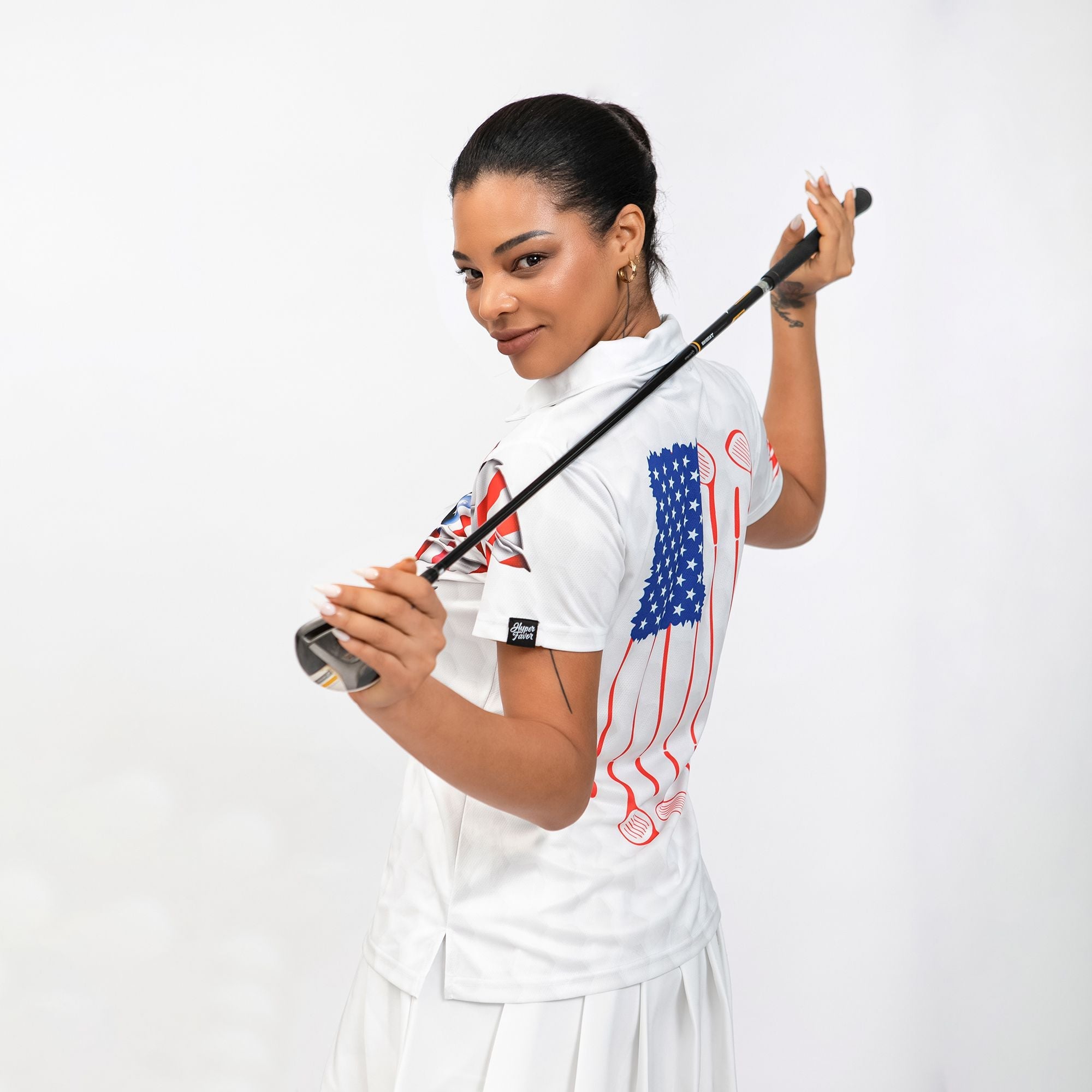 American Woman Golfer Golf Shirt Short Sleeve Women Polo Shirt