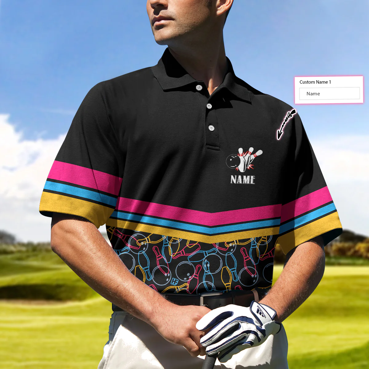 Personalized Bowling Custom Polo Shirt, Colorful Pins Bowling Shirt For Men, Gift For Bowling Lovers