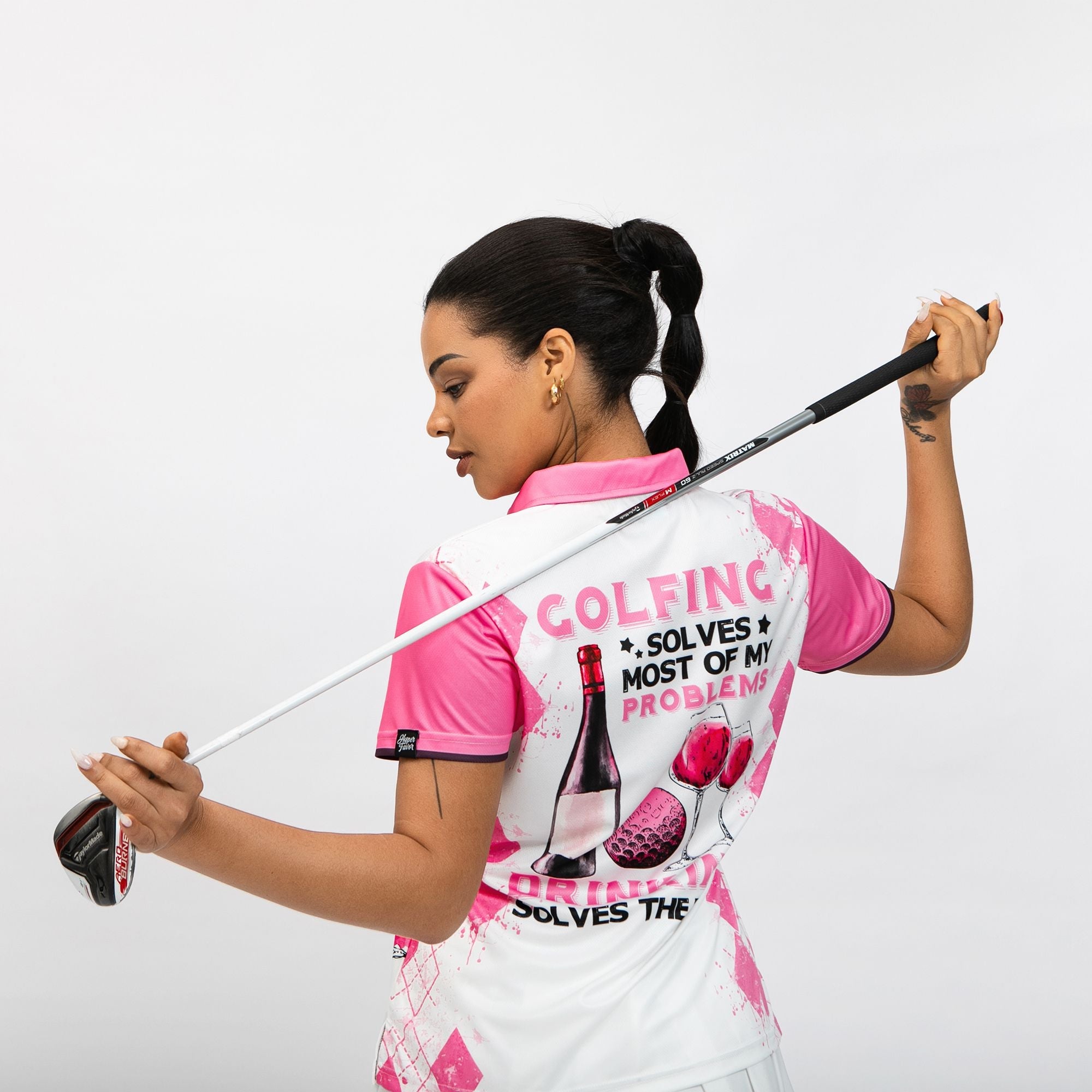 Golfing And Drinking Solve My Problems Short Sleeve Women Polo Shirt