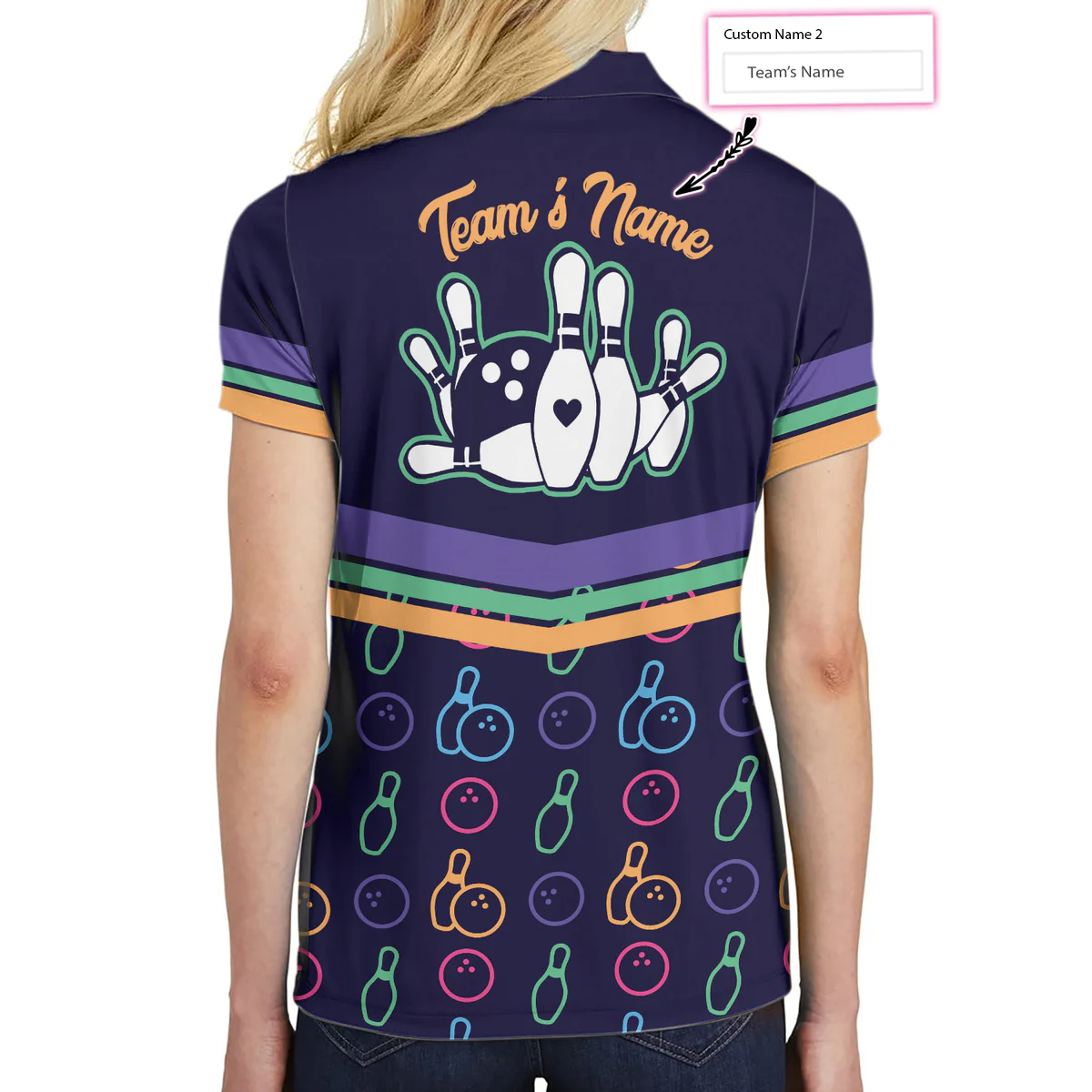 Colorful Bowling Pattern Custom Short Sleeve Woman Polo Shirt, Personalized Bowling Themed Shirt For Ladies, Cool Gift For Bowlers - Hyperfavor