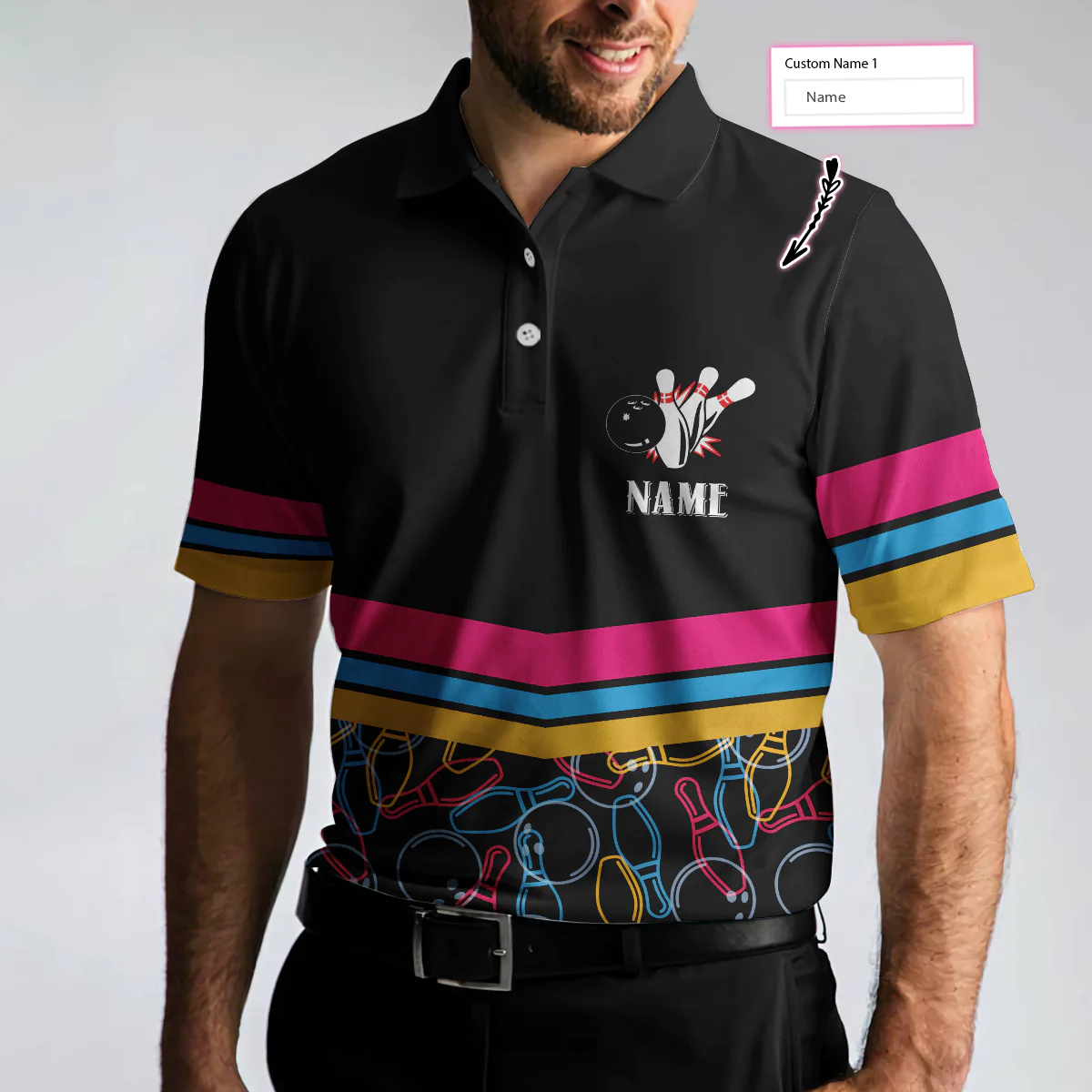 Personalized Bowling Custom Polo Shirt, Colorful Pins Bowling Shirt For Men, Gift For Bowling Lovers - Hyperfavor