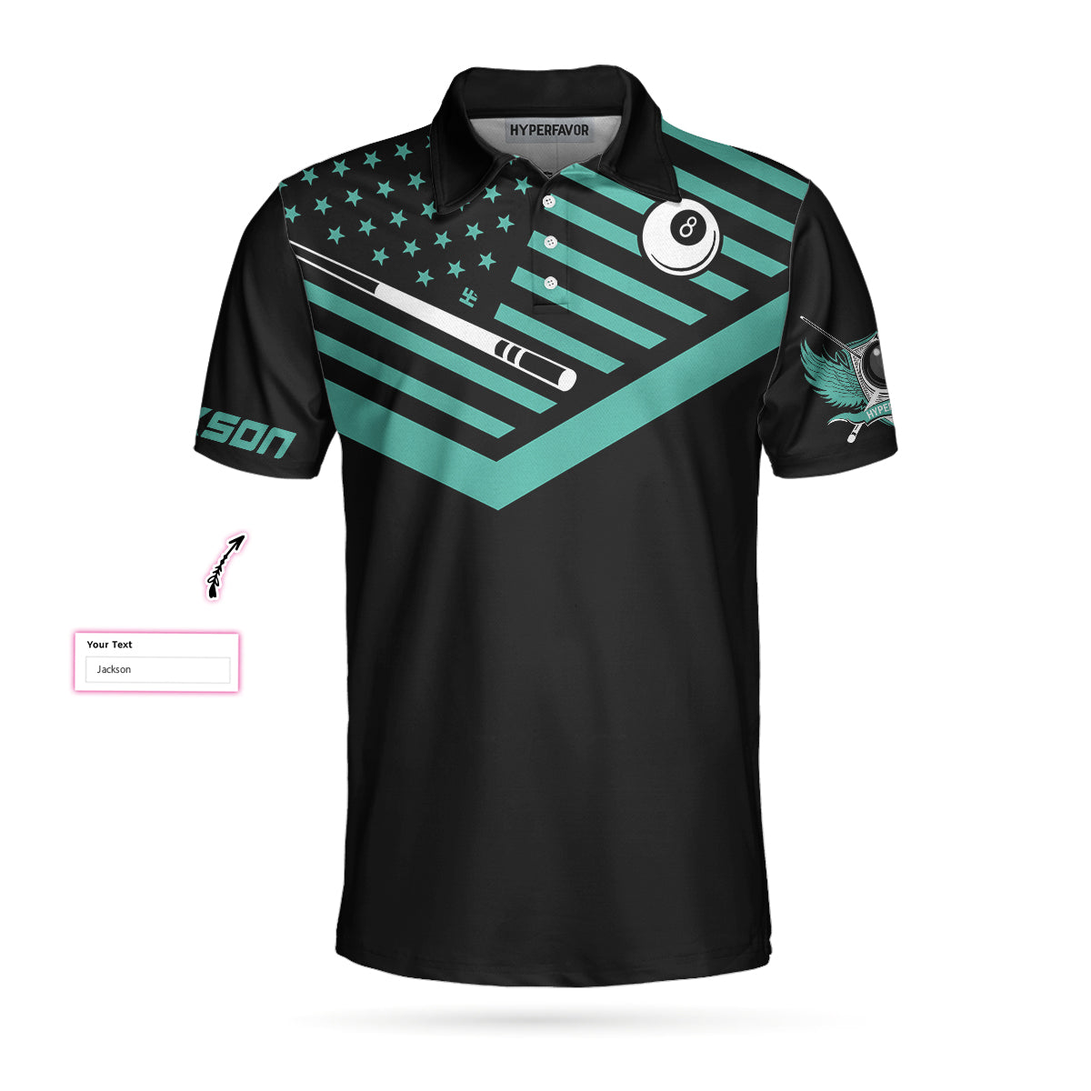 Aim Shoot Swear Repeat Billiards Custom Polo Shirt, Customized American Flag Billiards Shirt For Billards Lovers