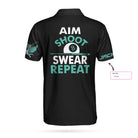 Aim Shoot Swear Repeat Billiards Custom Polo Shirt, Customized American Flag Billiards Shirt For Billards Lovers