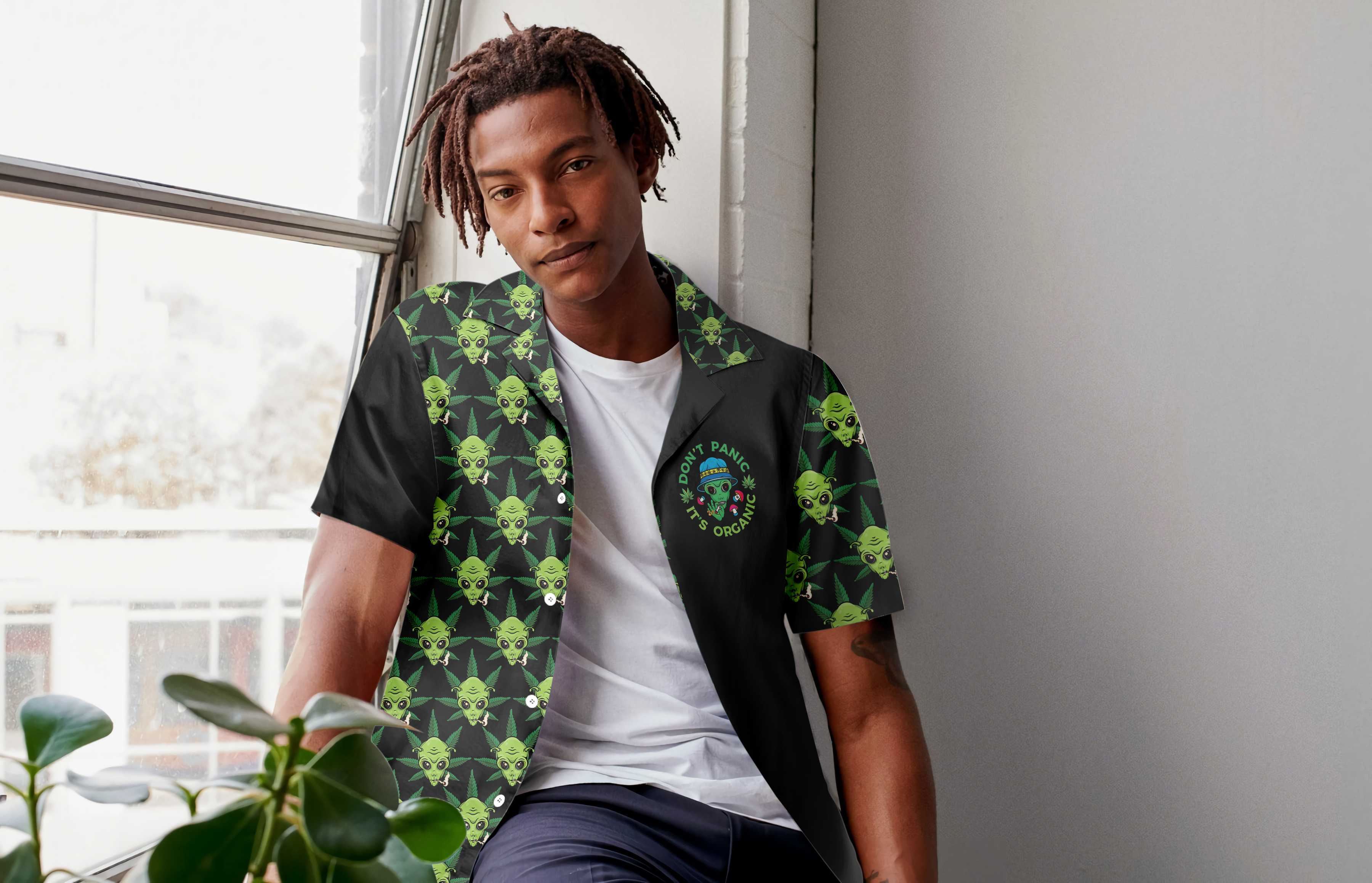 Alien Organic Marijuana Shirt For Men Hawaiian Shirt