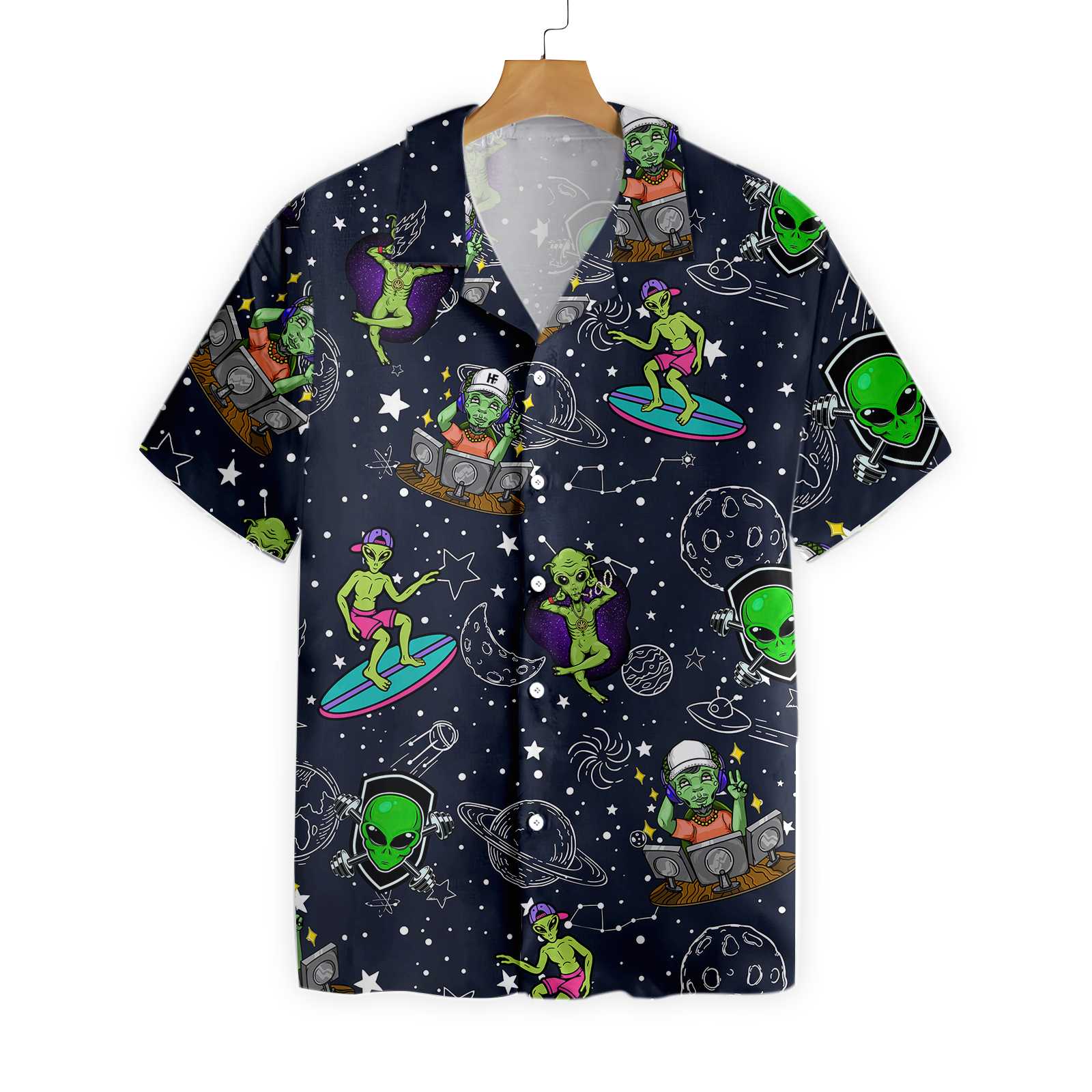Aliens Night Sky Hawaiian Shirt