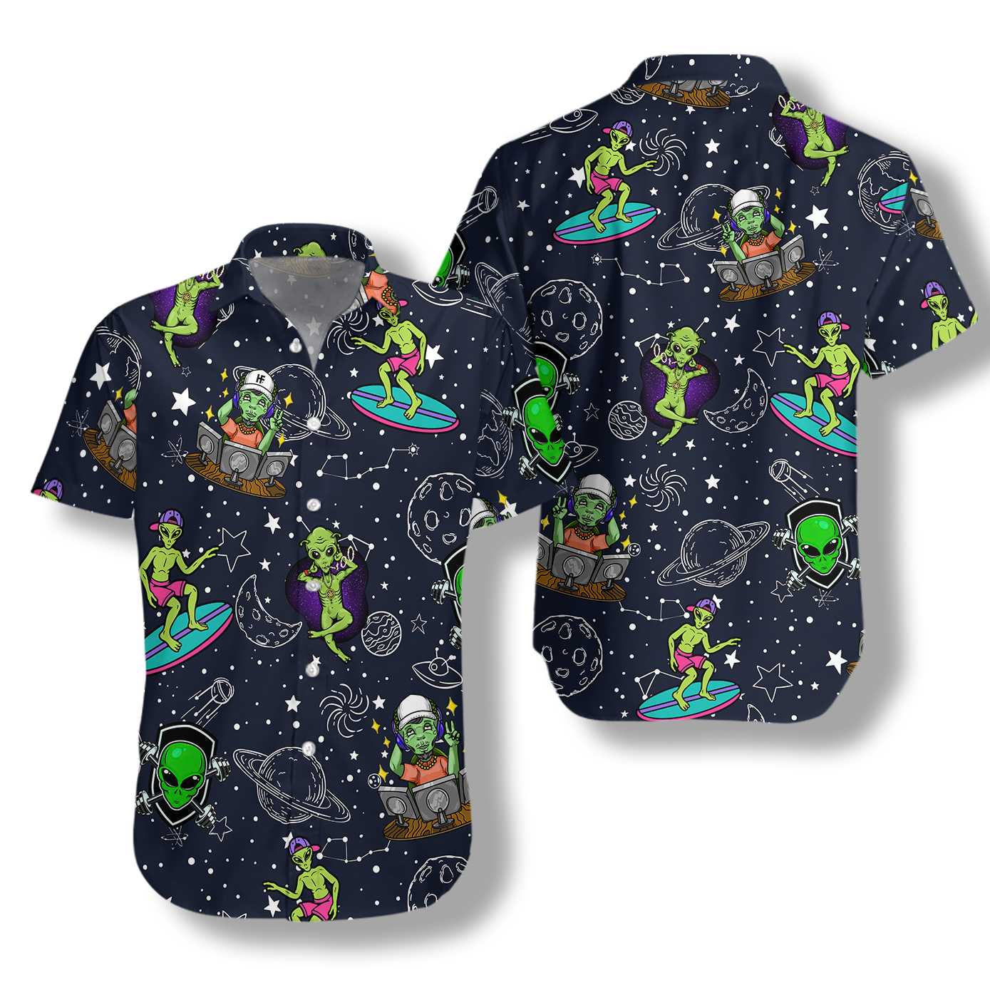 Aliens Night Sky Hawaiian Shirt