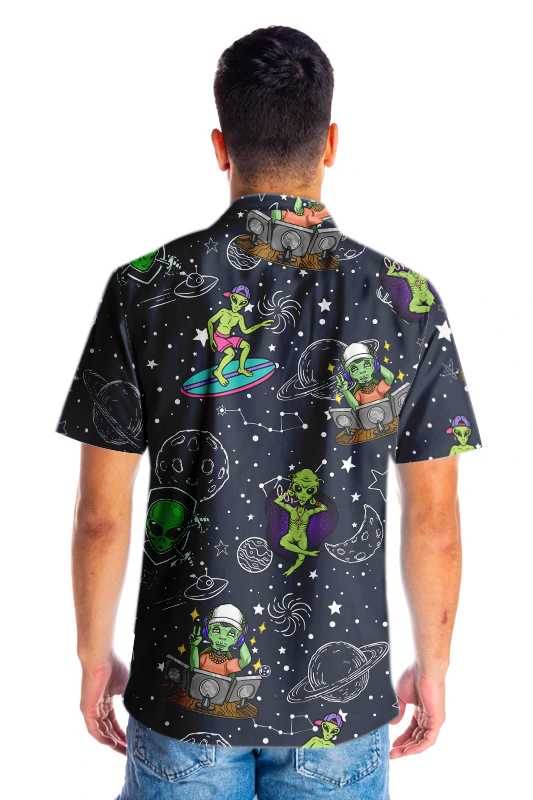 Aliens Night Sky Hawaiian Shirt