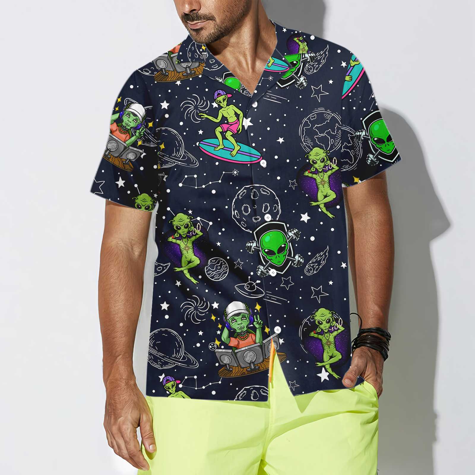 Aliens Night Sky Hawaiian Shirt