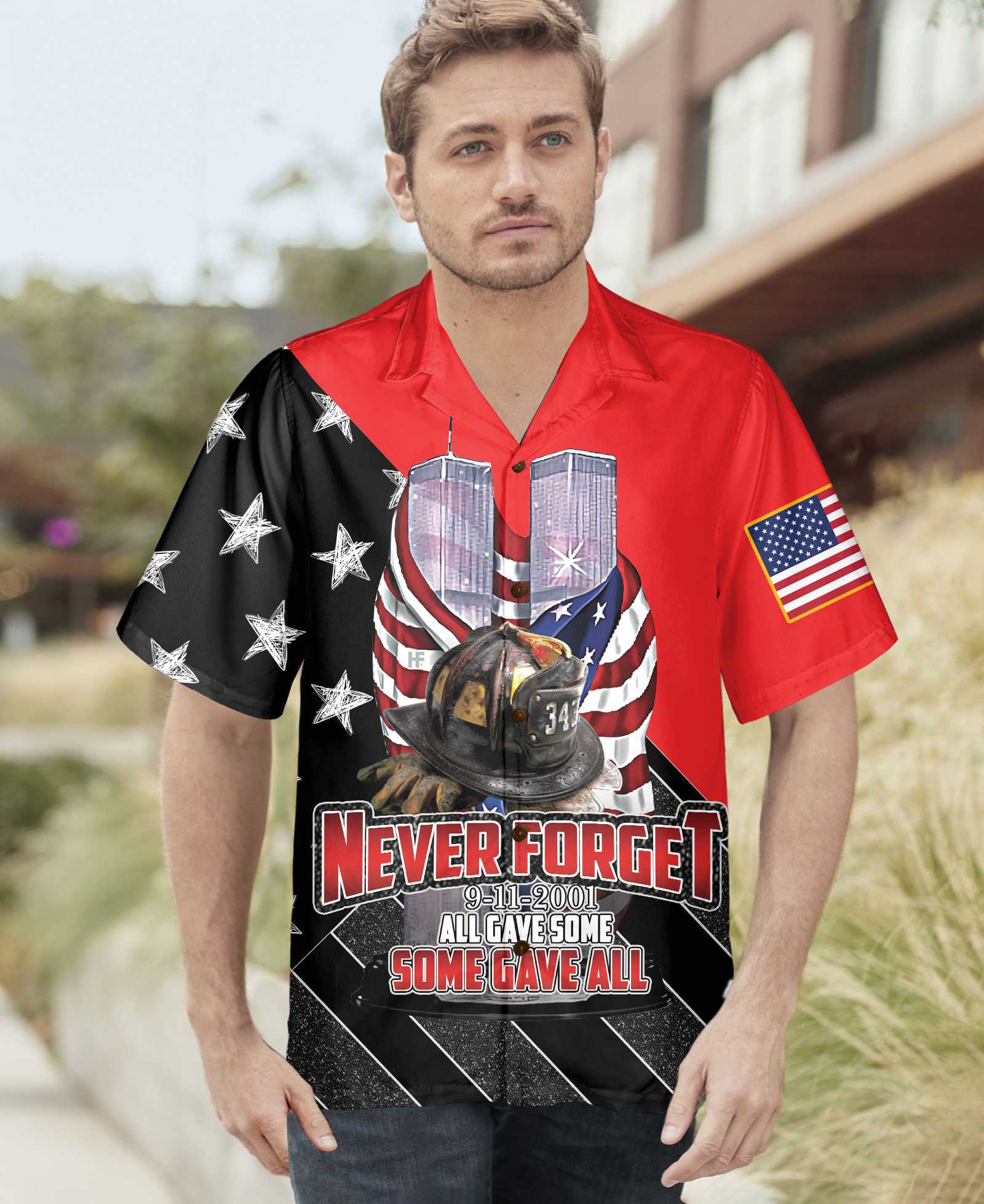 All Gave Some Some Gave All Patriot Day Hawaiian Shirt, American Flag Pattern 9/11 Memorial Shirt