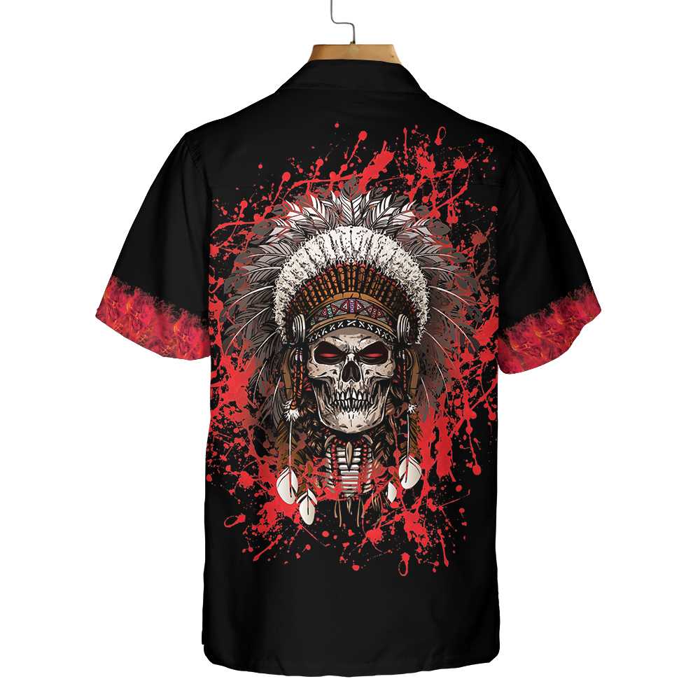 American Chief With Skull Face Custom Hawaiian Shirt, Personalized Tribal Native American Shirt