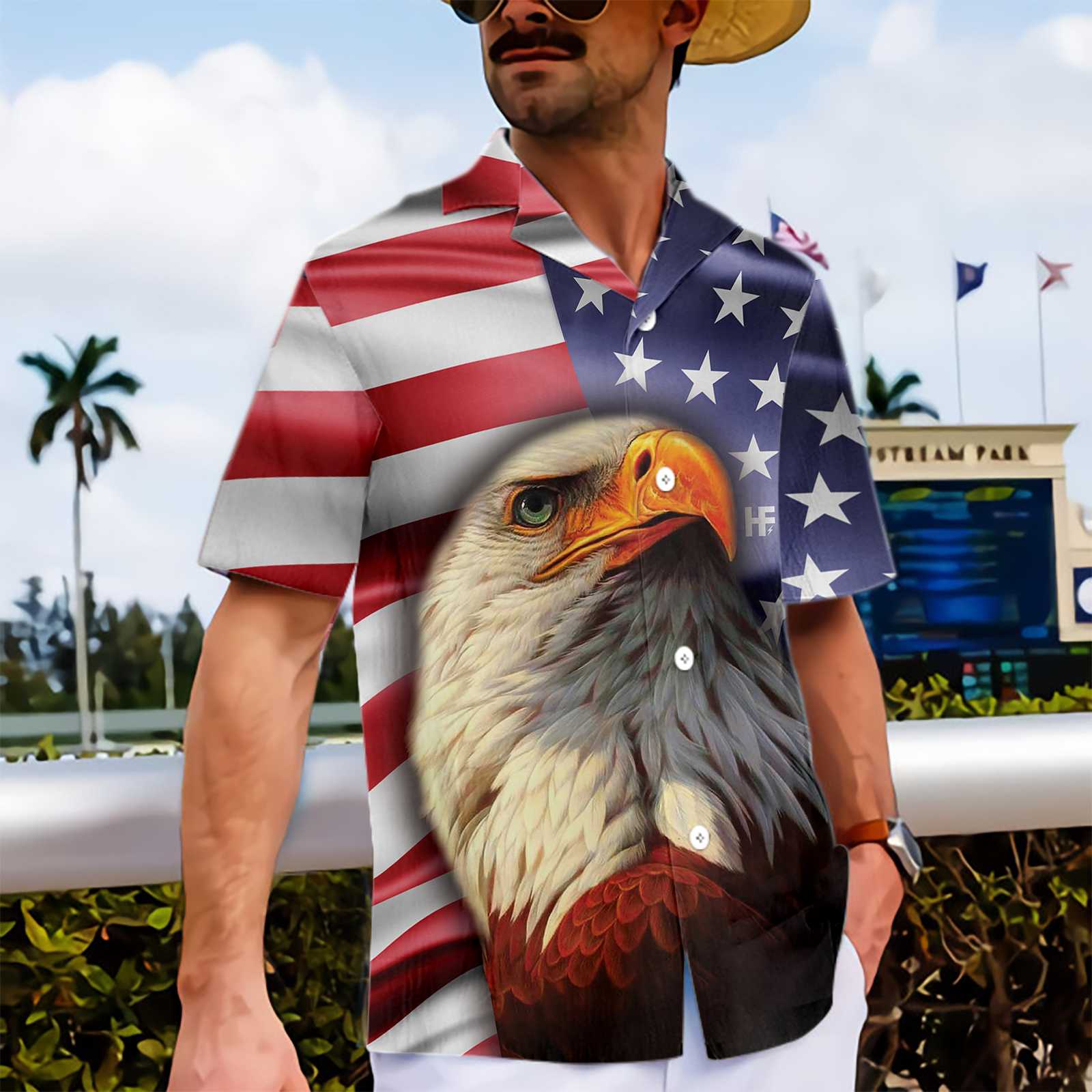 American Eagle USA Flag Hawaiian Shirt
