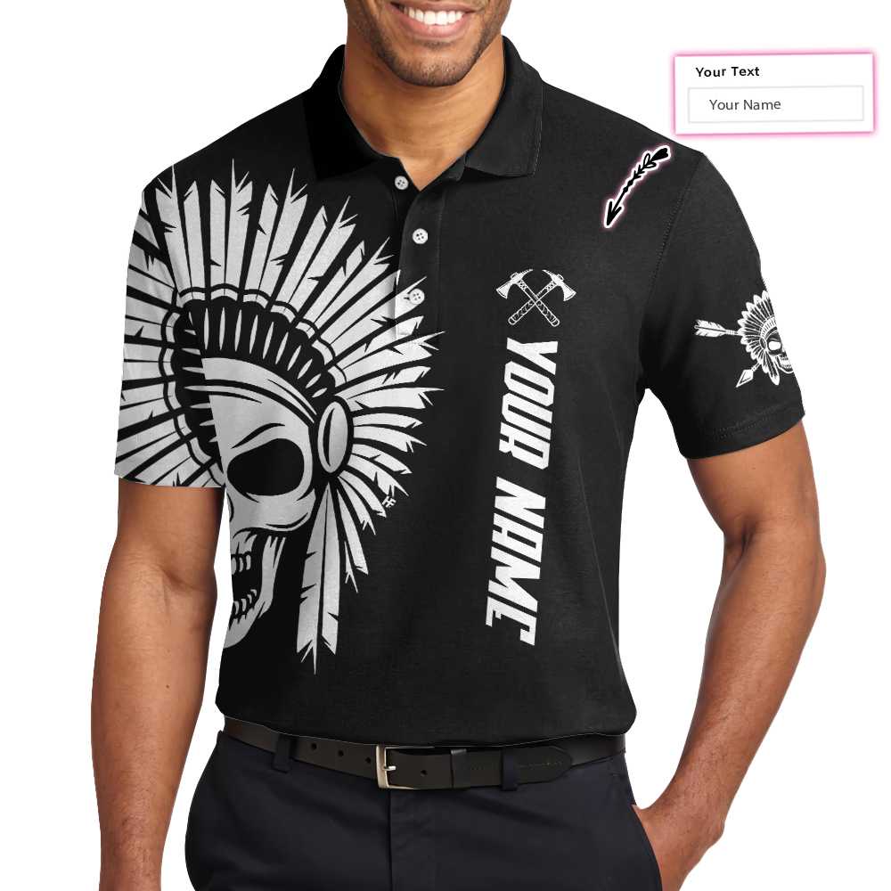 American Indian Skull Custom Polo Shirt, Personalized Skull Cherokee Print Shirt Design, Native American Shirt - Hyperfavor