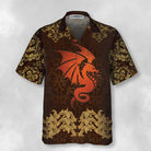 Baroque Dark Brown Dragon Hawaiian Shirt, Vintage Pattern Dragon Shirt