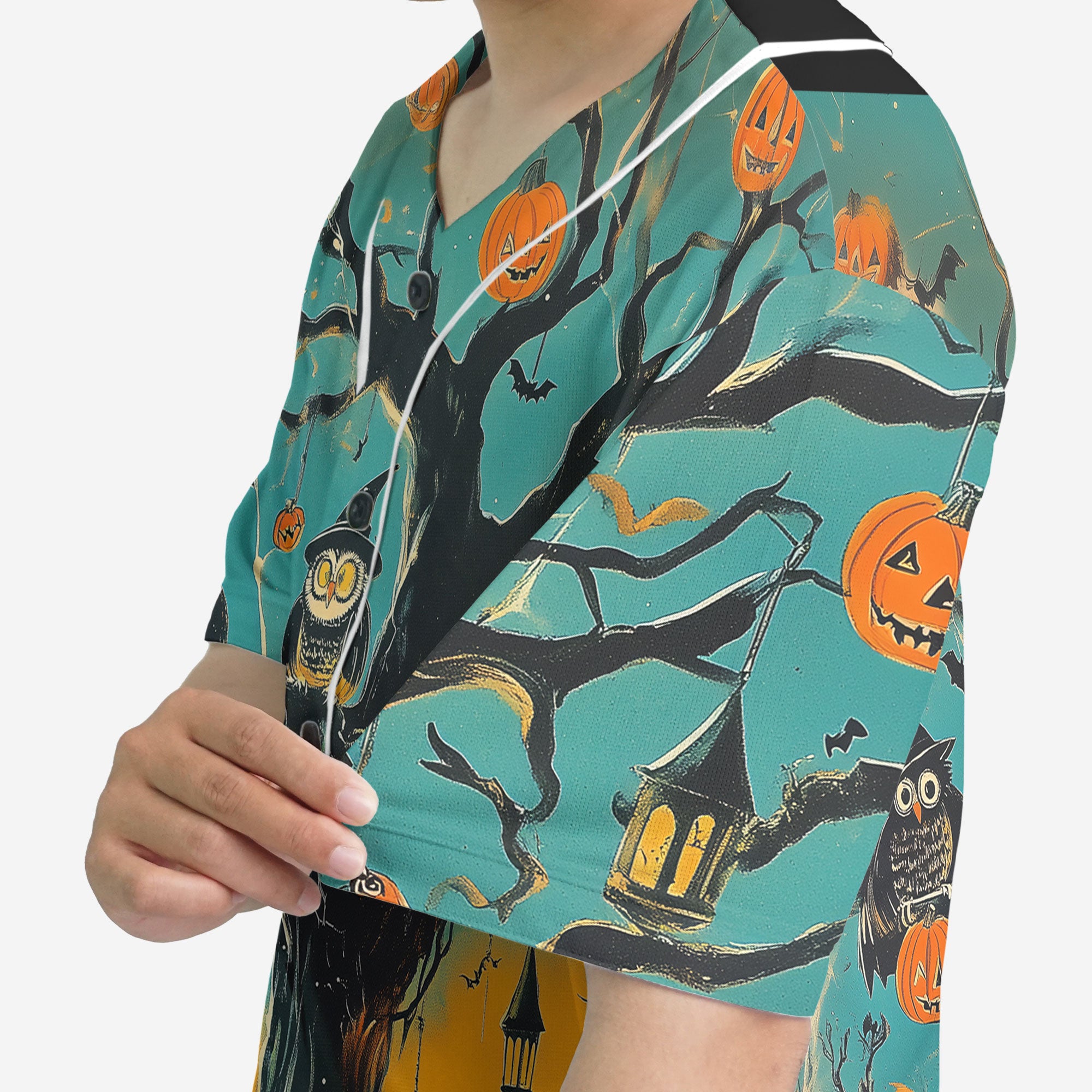 Spooky Ghost Pumpkins Halloween Baseball Jersey - HYPERFAVOR